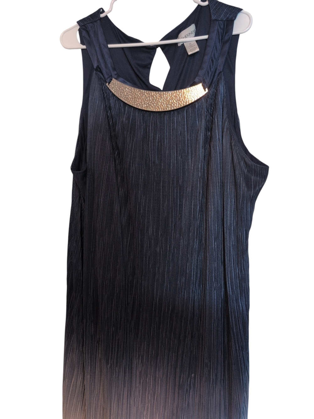 Metallic Trim Sleeveless Ombre Tank Top - Navy/White